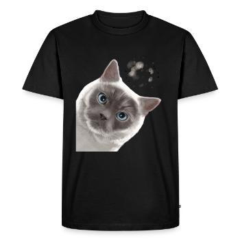 Funny Curious Colourpoint British Shorthair Cat - Men's Premium Organic T-Shirt - black - Front - Nico (187cm)