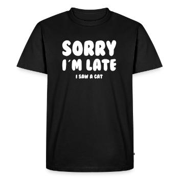 Désolé je suis en retard, j'ai vu un chat - T-shirt Premium bio Homme - noir - Devant - Nico (187cm)