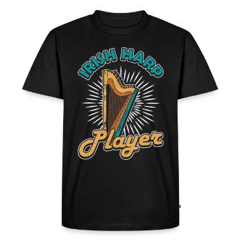 Irish Harp Player Harfe - Men's Premium Organic T-Shirt - black - Front - Nico (187cm)