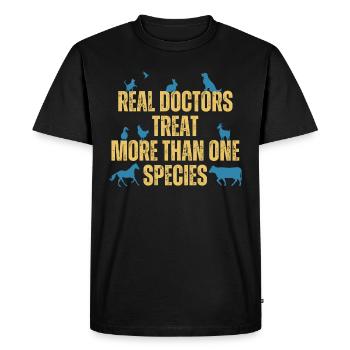 Funny Veterinarian Treat More Than One Species - Men's Premium Organic T-Shirt - black - Front - Nico (187cm)