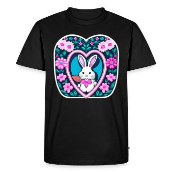 Fleurs avec lapin de Pâques - T-shirt Premium bio Homme - noir - Devant - Nico (187cm)