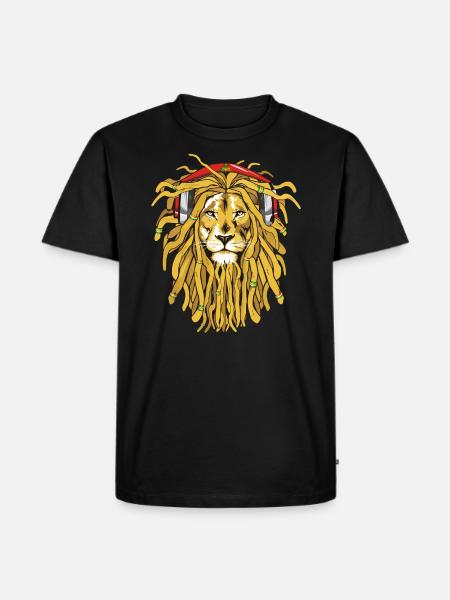 Rasta Lion with headphones - Men's Premium Organic T-Shirt - black