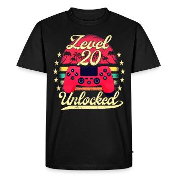 Niveau 20 Hommes débloqués Anniversaire Niveau 20 - T-shirt Premium bio Homme - noir - Devant - Nico (187cm)