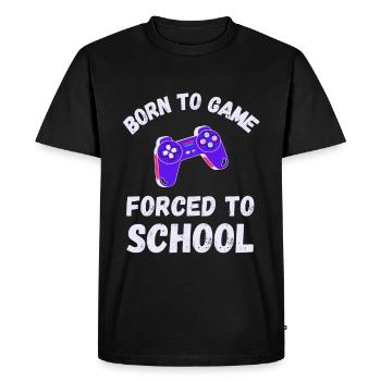 Né pour le jeu Forcé à l’école Jeu drôle de dicton - T-shirt Premium bio Homme - noir - Devant - Nico (187cm)