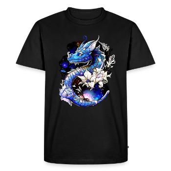 Dragon, Flowers, Fantasy, Galaxy, Distressed Style - Men's Premium Organic T-Shirt - black - Front - Nico (187cm)