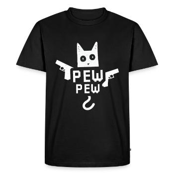 Chat Pew Pew Cat Meme - T-shirt Premium bio Homme - noir - Devant - Nico (187cm)