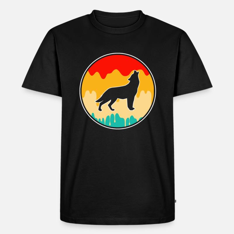 Wolf Retro - Männer Premium Bio T-Shirt - Schwarz
