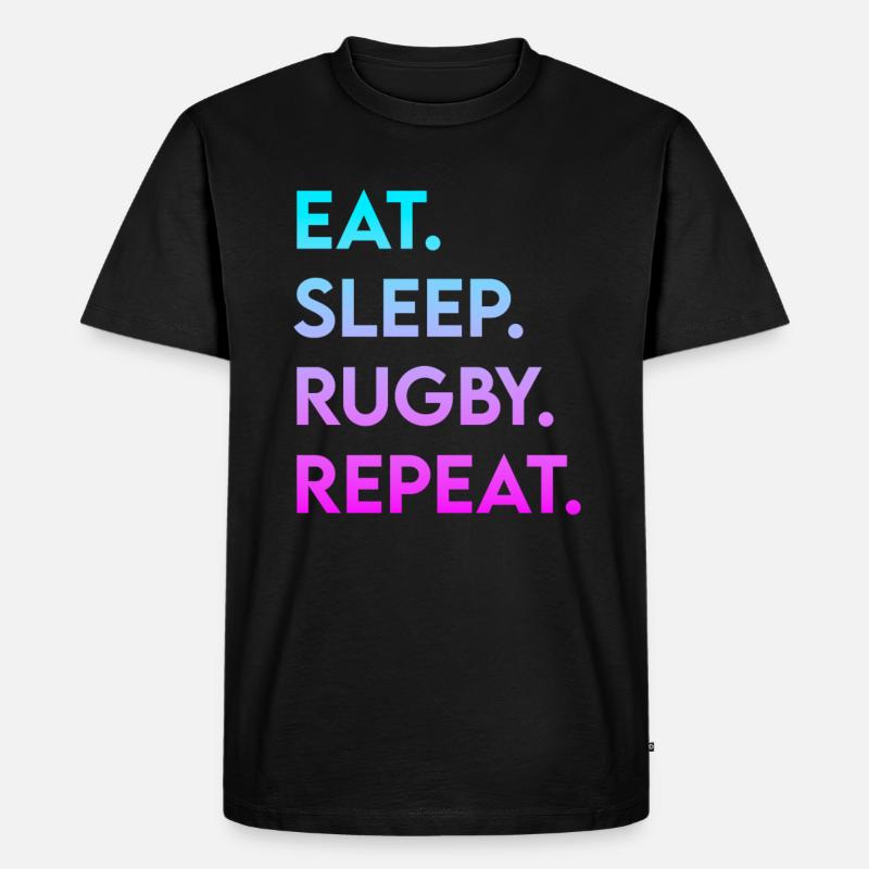 eat sleep rugby repeat - Männer Premium Bio T-Shirt - Schwarz