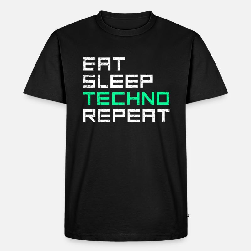 eat sleep techno repeat - Männer Premium Bio T-Shirt - Schwarz