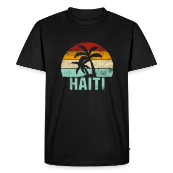Haïti Souvenir Palmiers Été Soleil Mer Plage - T-shirt Premium bio Homme - noir - Devant - Nico (187cm)