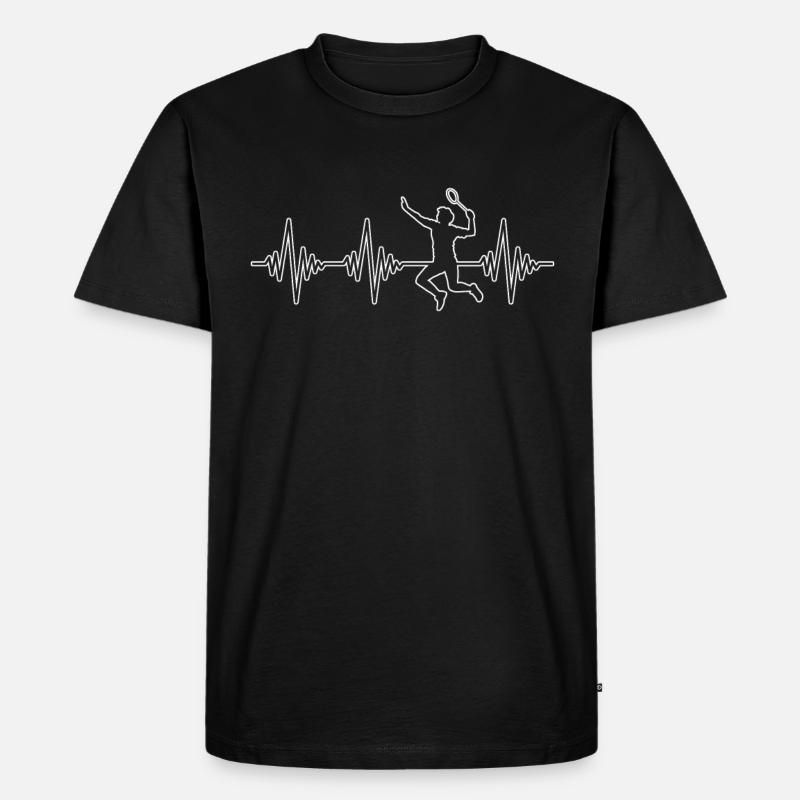 Badminton Herzschlag - Männer Premium Bio T-Shirt - Schwarz