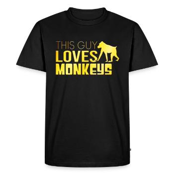 This guy loves monkeys - Men's Premium Organic T-Shirt - black - Front - Nico (187cm)