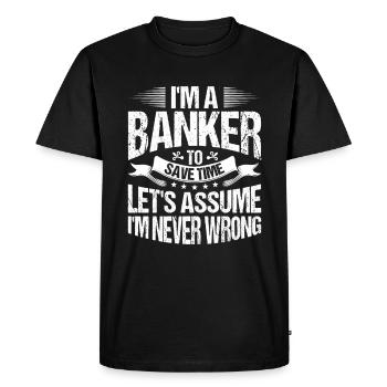 Banquier Banque Argent Banquier - T-shirt Premium bio Homme - noir - Devant - Nico (187cm)