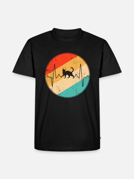 Cat Retro Heartbeat - Men's Premium Organic T-Shirt - black