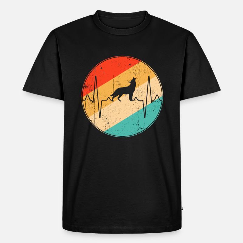 Wolf Retro Herzschlag - Männer Premium Bio T-Shirt - Schwarz