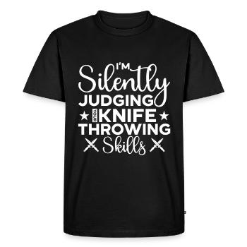 Lanceur de couteaux Disque Lanceur de couteau cadeau - T-shirt Premium bio Homme - noir - Devant - Nico (187cm)
