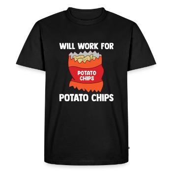 Will Work For Potato Chips - Love Potato Chips - Men's Premium Organic T-Shirt - black - Front - Nico (187cm)