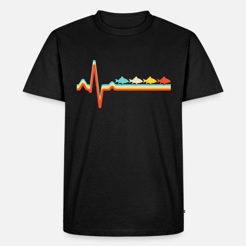 fisch retro herzschlag - Männer Premium Bio T-Shirt - Schwarz