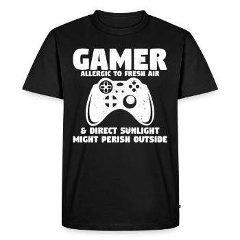 Fun gamer video games allergic to sunlight gaming - Men's Premium Organic T-Shirt - black - Front - Nico (187cm)