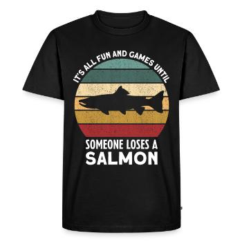 All Fun And Games Until Someone Loses A Salmon - Men's Premium Organic T-Shirt - black - Front - Nico (187cm)