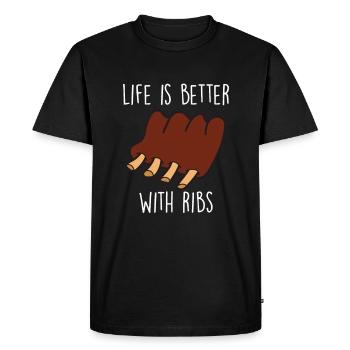 Spare Ribs Funny BBQ Grilling Meat Barbecue - Men's Premium Organic T-Shirt - black - Front - Nico (187cm)