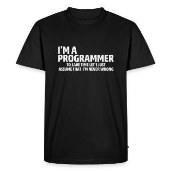 Informatique Admin Programmeur Codeur IT - T-shirt Premium bio Homme - noir - Devant - Nico (187cm)