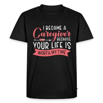 Infirmière soignante - T-shirt Premium bio Homme - noir - Devant - Nico (187cm)