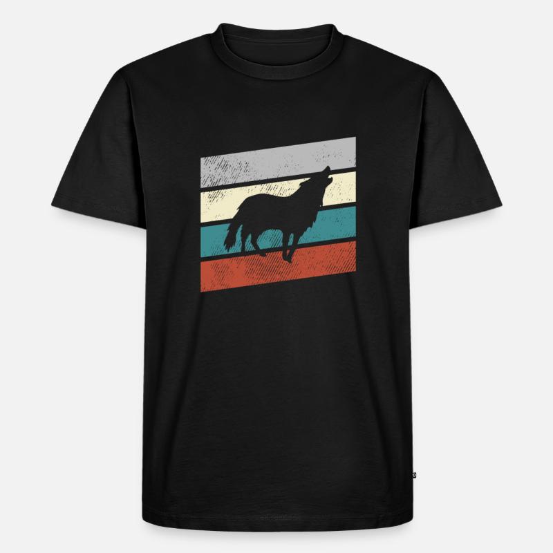 Wolf Retro - Männer Premium Bio T-Shirt - Schwarz