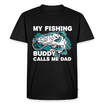Mon copain de pêche m’appelle Papa pêcheur - T-shirt Premium bio Homme - noir - Devant - Nico (187cm)