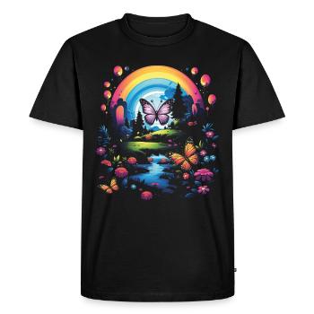 Cute Kawaii Rainbow Butterflies Dream - Men's Premium Organic T-Shirt - black - Front - Nico (187cm)