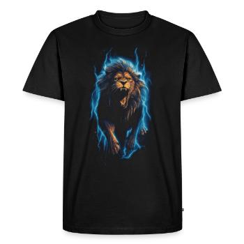 Lion, Feu, Bleu, Mâle - T-shirt Premium bio Homme - noir - Devant - Nico (187cm)