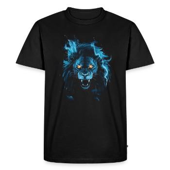 Lion, Feu, Bleu, Mâle - T-shirt Premium bio Homme - noir - Devant - Nico (187cm)