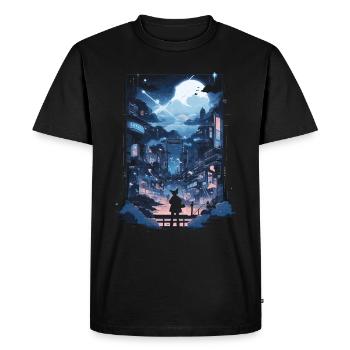 Cyberpunk Manga Kyoto Glitch - T-shirt Premium bio Homme - noir - Devant - Nico (187cm)