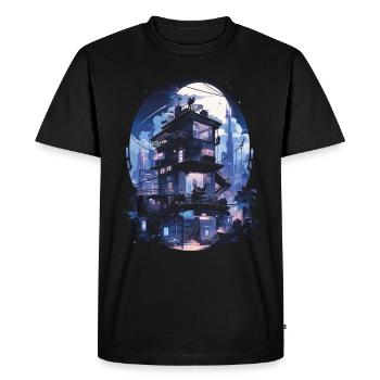 Cyberpunk Manga Kyoto Glitch - T-shirt Premium bio Homme - noir - Devant - Nico (187cm)