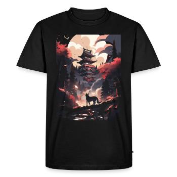 Japonais Loup Loups Manga Tokyo Cerisier Fleurs - T-shirt Premium bio Homme - noir - Devant - Nico (187cm)