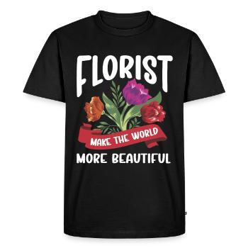 Designer floral Fleuriste Fleuriste Fleuriste - T-shirt Premium bio Homme - noir - Devant - Nico (187cm)