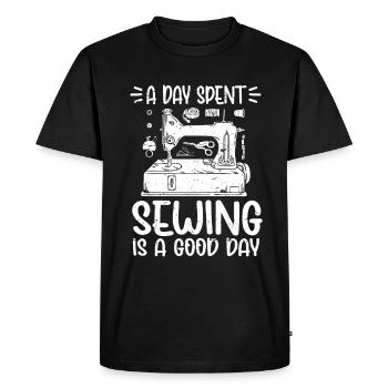 Sewing Seamstress Sewing Machine - Men's Premium Organic T-Shirt - black - Front - Nico (187cm)