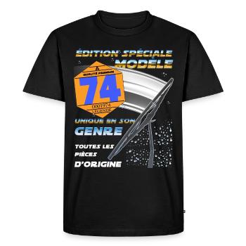 Vignette Auto 74 Années 70 Vintage Homme Ou Femme - T-shirt Premium bio Homme - noir - Devant - Nico (187cm)