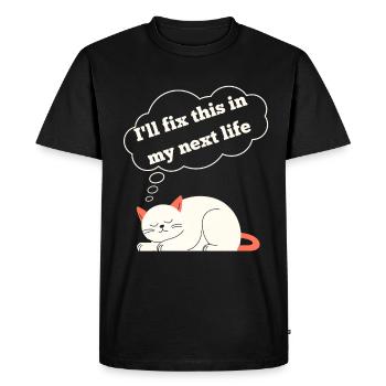 Drôle de chat avec un dicton amusant - T-shirt Premium bio Homme - noir - Devant - Nico (187cm)
