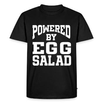 Powered By Egg Salad - Men's Premium Organic T-Shirt - black - Front - Nico (187cm)