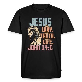 Jésus Dieu Bible Église Foi chrétienne Croire - T-shirt Premium bio Homme - noir - Devant - Nico (187cm)