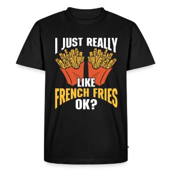 French Fries Food Pun Potato - Men's Premium Organic T-Shirt - black - Front - Nico (187cm)