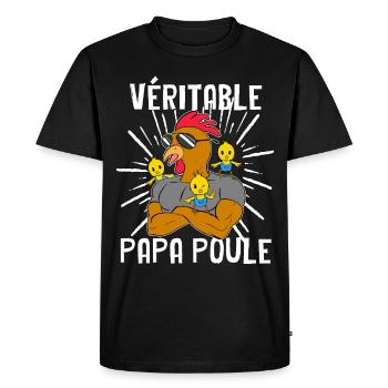 Véritable Papa Poule Avec 3 Poussin Cadeau - T-shirt Premium bio Homme - noir - Devant - Nico (187cm)