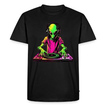 Extraterrestrial Vibes: Neon Alien en rose vert - T-shirt Premium bio Homme - noir - Devant - Nico (187cm)