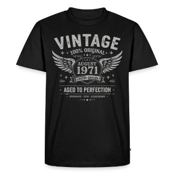 Né en Août 1971, Construit Août 1971 - August 1971 - T-shirt Premium bio Homme - noir - Devant - Nico (187cm)