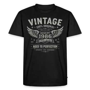 Né en Août 1986, Construit Août 1986 - August 1986 - T-shirt Premium bio Homme - noir - Devant - Nico (187cm)
