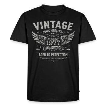 Born in August 1977, built August 1977 - August 1977 - Men's Premium Organic T-Shirt - black - Front - Nico (187cm)