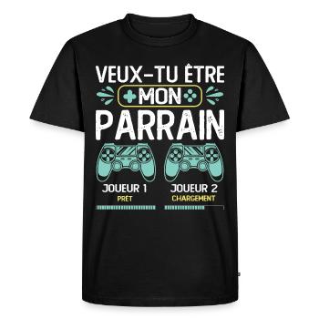 Veux-tu être Mon Parrain Gamer Demande Parrain - T-shirt Premium bio Homme - noir - Devant - Nico (187cm)