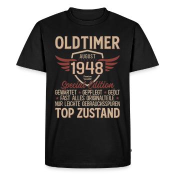 77. Geburtstag Oldtimer August Jahrgang 1948 - Männer Premium Bio T-Shirt - Schwarz - Vorne - Nico (187cm)