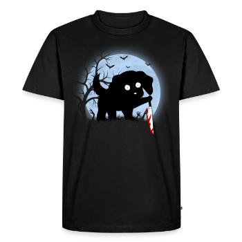 Drôle de chien mignon d’halloween noir avec couteau lune - T-shirt Premium bio Homme - noir - Devant - Nico (187cm)